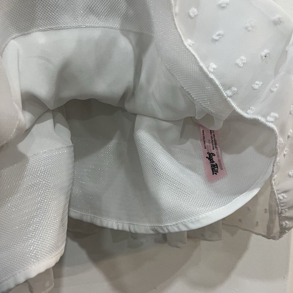 Sugar Thrillz Soft Regal Days White Ruffle Mini Dress Size Small Coquette Sheer - Picture 9 of 9